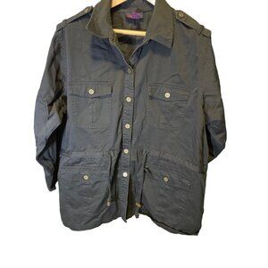 Denim & Co Black Long Safari Button Front Jacket Sz 1X